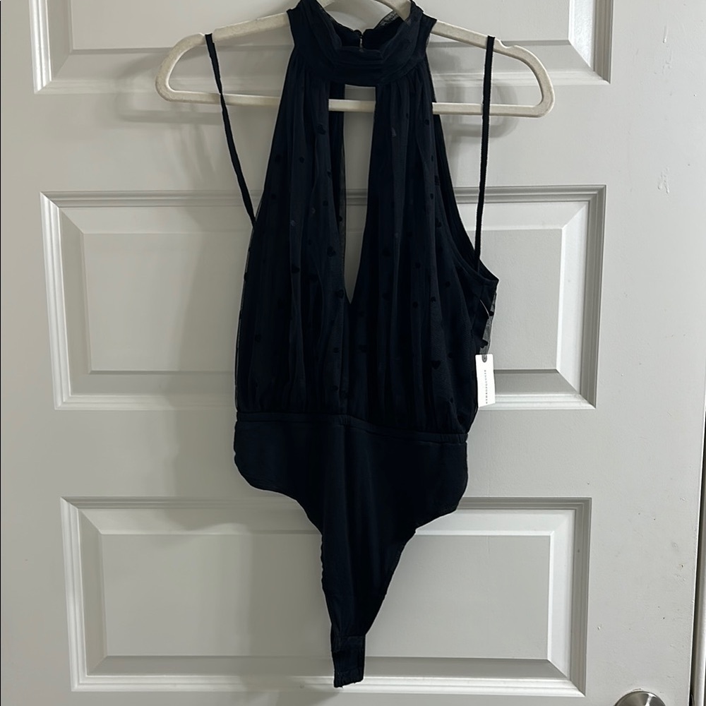 Elegant NWT ANTHROPOLOGIE MAEVE TULLE ESPRIT HEARTS BODYSUIT BLACK S
